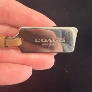 Coach Silver Metal Bag Tag with Tan Leather Loop
